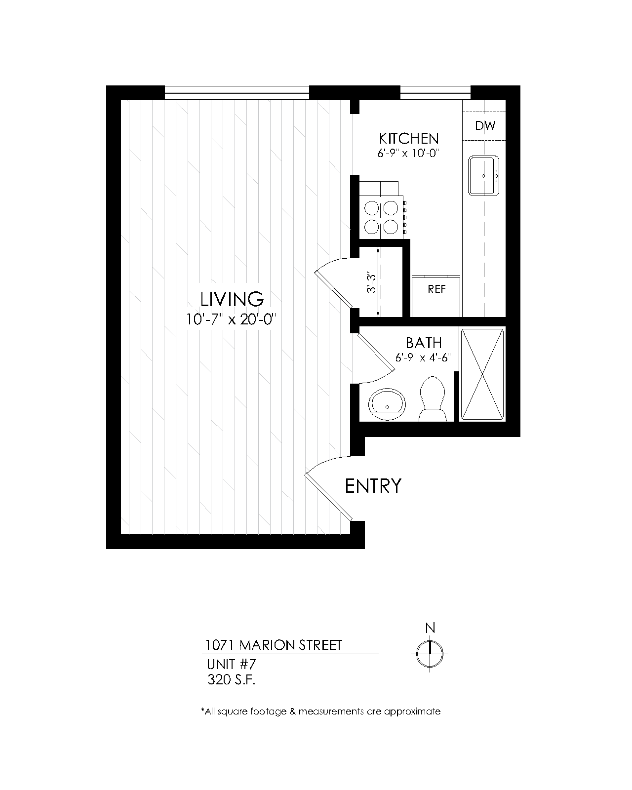 Floor plan for studio, 1 bath, 320 sqft